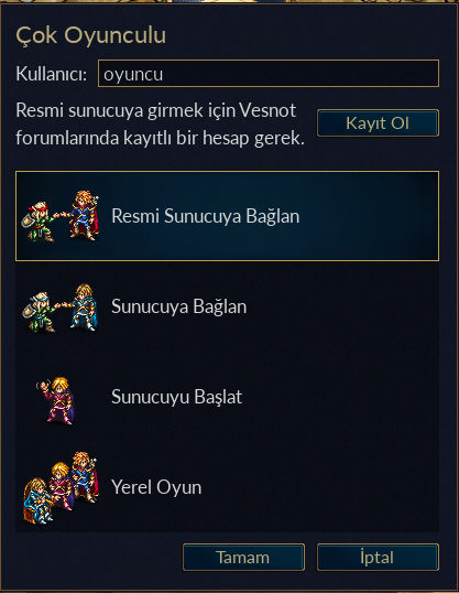 Çok Oyunculu penceresi